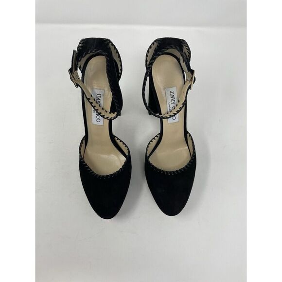 JIMMY CHOO Daphne Platform Heels Women 40 Ankle Strap Black Suede Leather - Picture 9 of 14